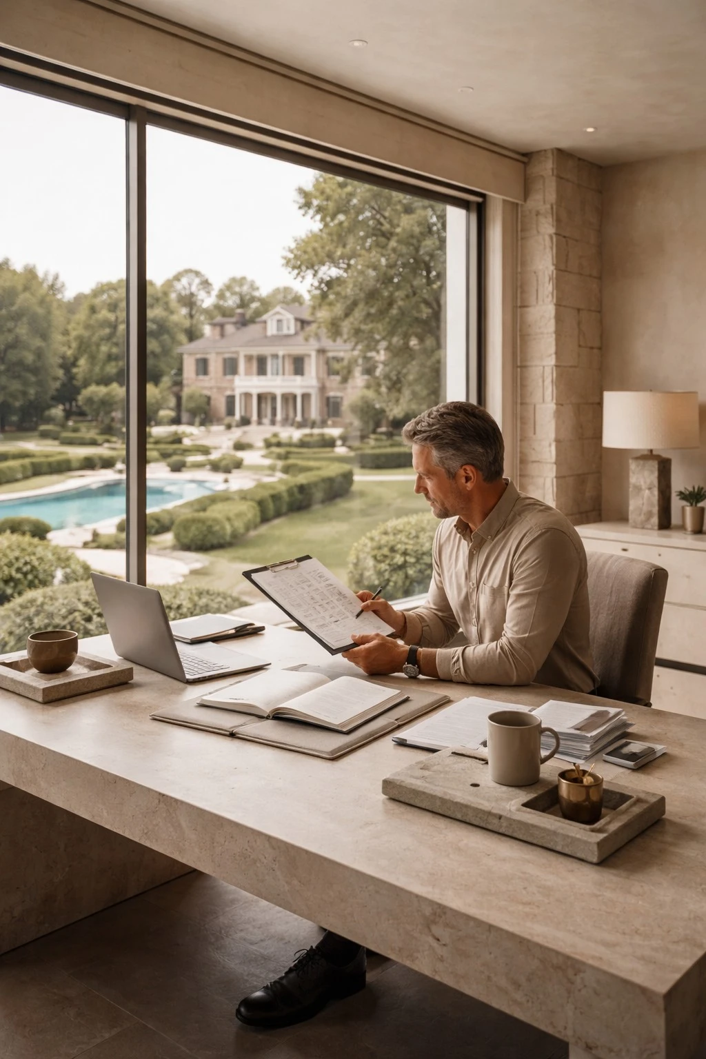 Private residence workspace associated with the estate manager role in Marbella, operational control and estate coordination.